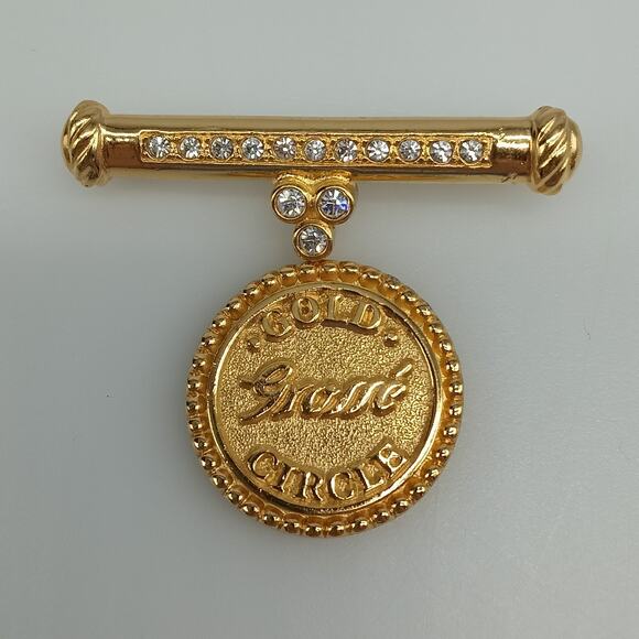 Vintage Limited Edition Rare Grosse Germany Gold Circle Brooch Rhinestone - Picture 8 of 9